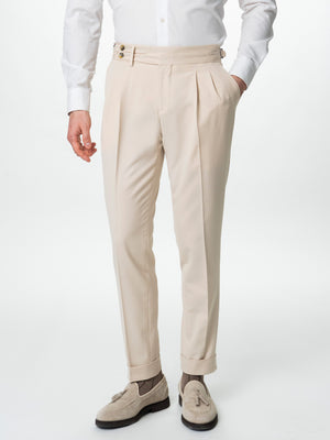 Pantaloni Cu Pense Barbati Crem Gurkha Din Stofa BMan702