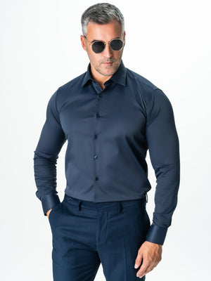 Camasa Barbati Eleganta Albastru Bleumarin Din Bumbac All Season Bman0030