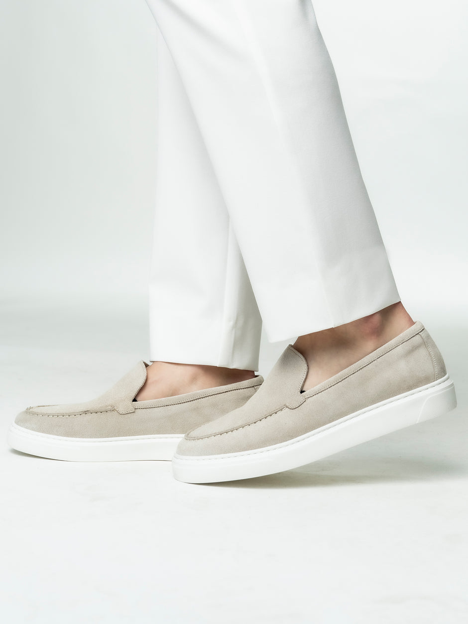 Mocasini Smart Casual Barbati Crem Din Piele Intoarsa BMan223 (3)