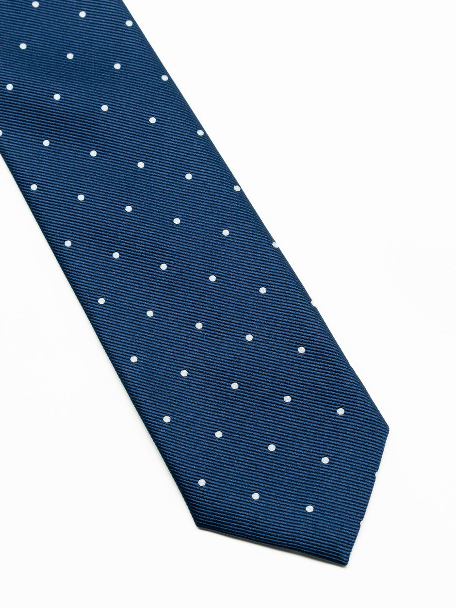 Cravata Barbati Albastra Imprimeu Puncte Albe BMan917 (4)