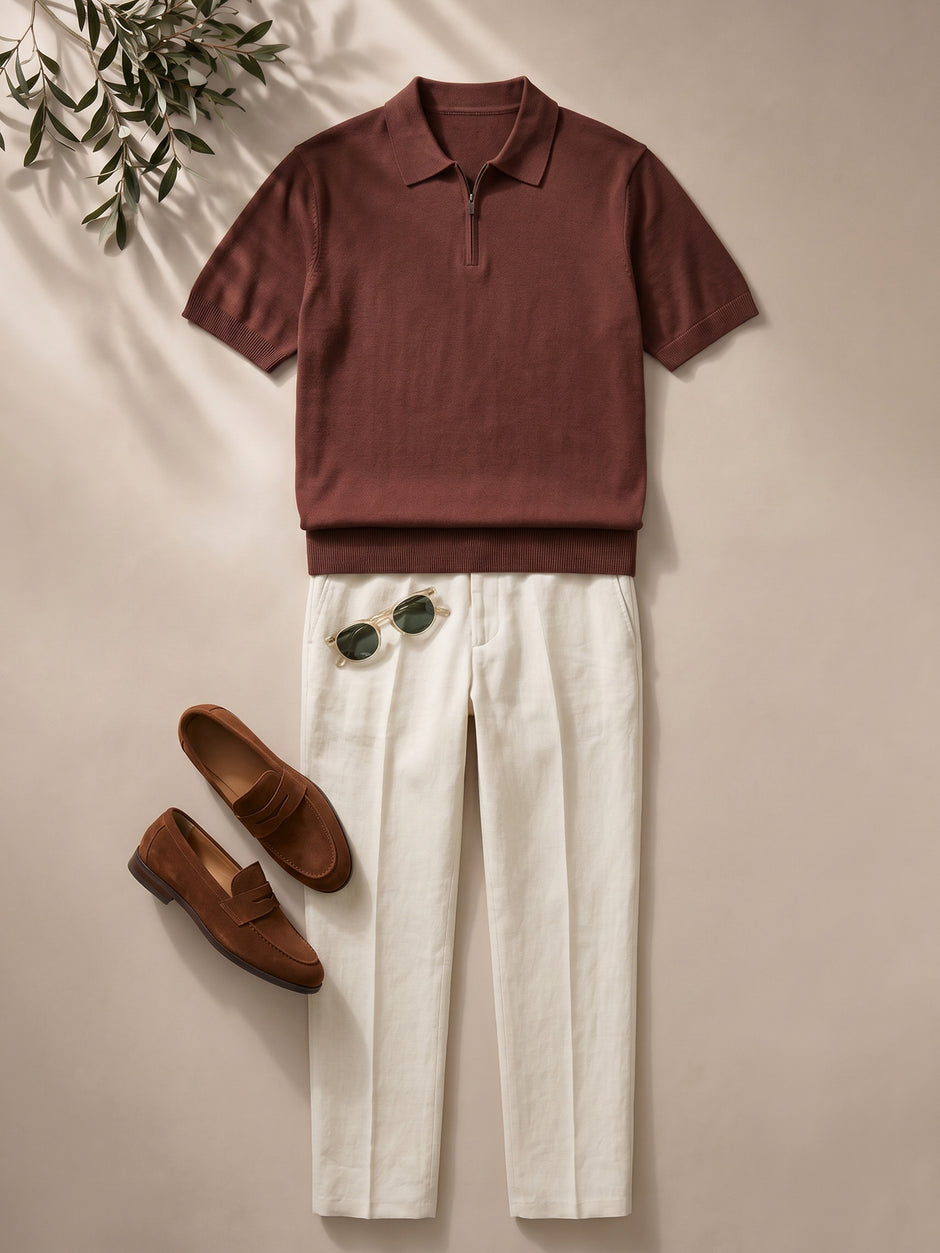 Tinuta Barbati Completa Casual de Vara Bordeaux Bman1125 (1)