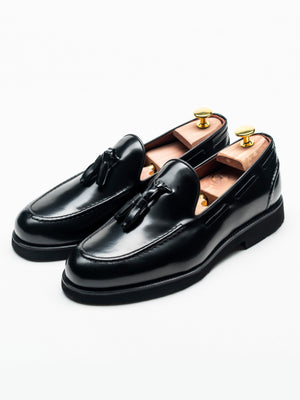 Mocasini Barbati Tassel Loafers Negru Semilucios 100% Piele de Vitel  BMan215