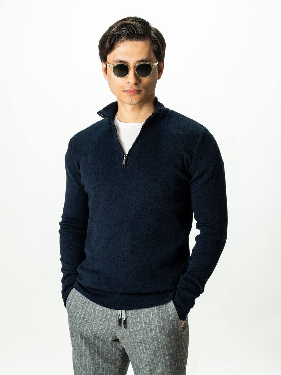 Pulover Barbati Bleumarin Cu Fermoar 100% Bumbac BMan0002 (2)