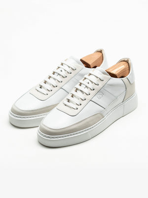 Pantofi Casual Barbati Sneakers Albi cu Detalii Crem Din Piele Naturala BMan0422