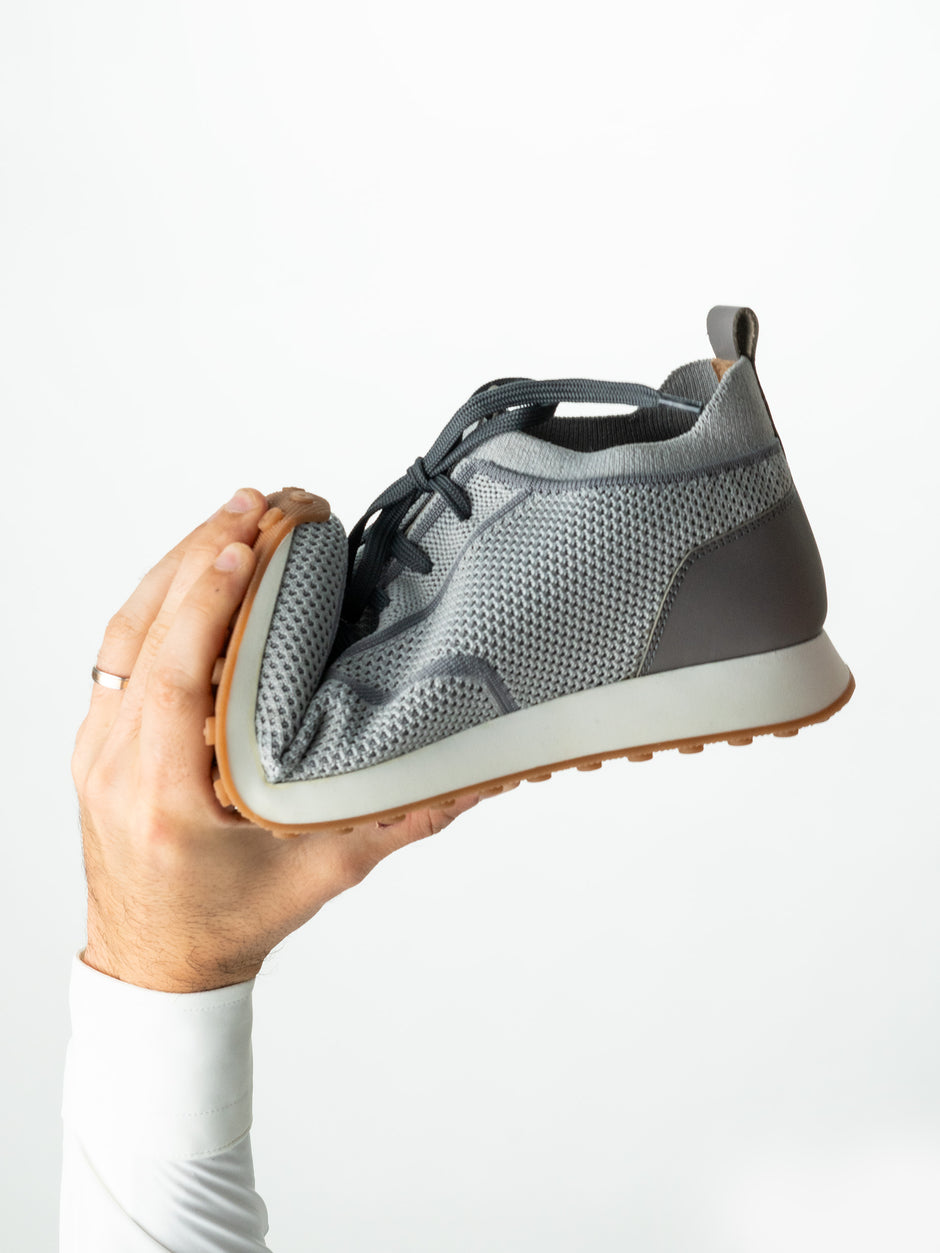 Pantofi Casual Barbati Gri Textil Cu Piele Naturala Talpa Ortopedica BMan0415 (4)