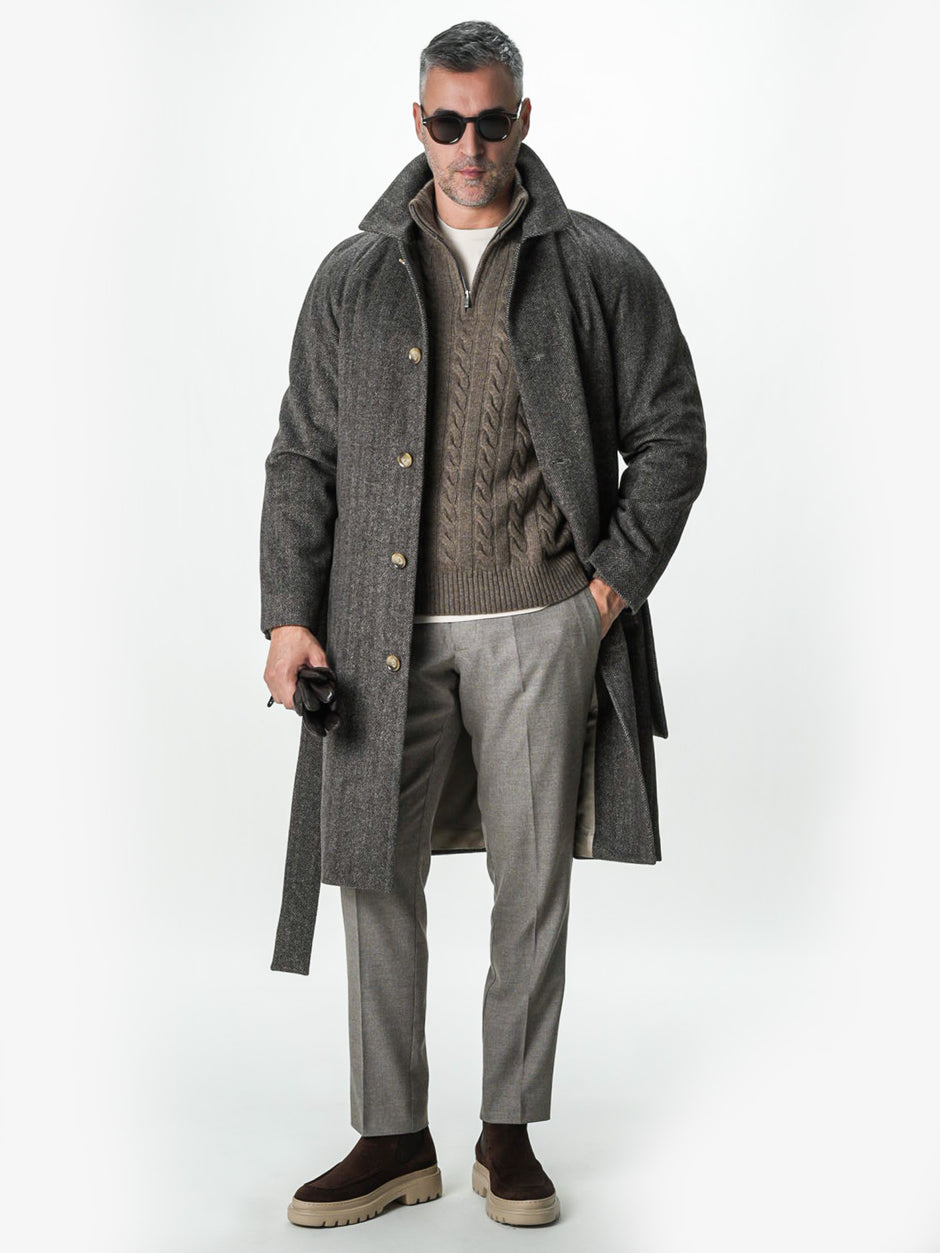 Pulover Barbati Torsade Maro Taupe Cu Fermoar 100% Lana Lambswool BMan0034 (2)