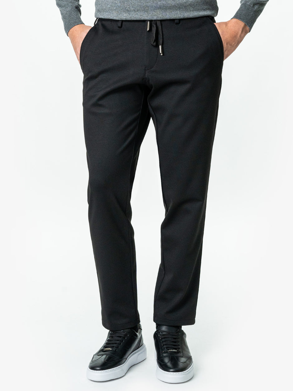 Pantaloni Casual Negri Barbati Full Stretch Cu Snur BMan0012 (8)