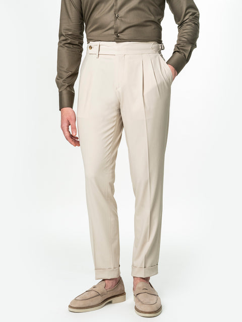 Pantaloni Cu Pense Gurkha Barbati Bej Texturat Stofa Confort BMan703