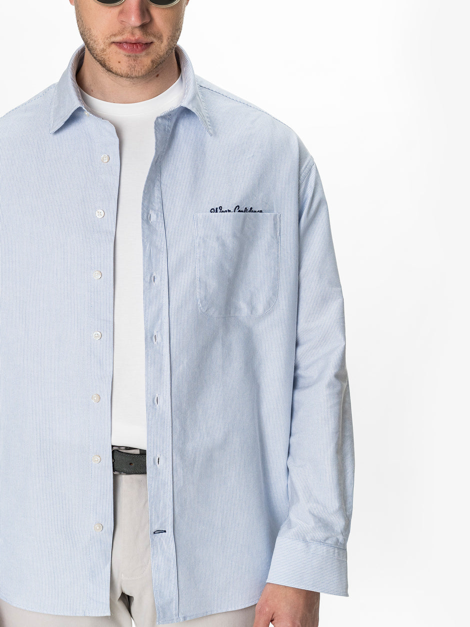 Camasa Alba cu Dungi Bleu Barbati Oversized Fit 100% Bumbac BMan0500 (5)
