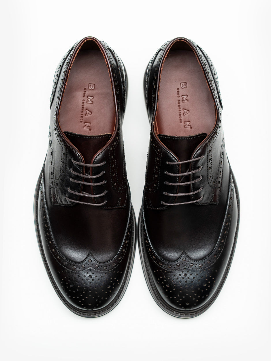 Pantofi Piele Barbati Derby Brogue Eleganti Cafenii BMan0421 (6)