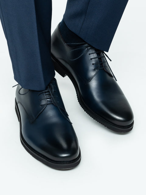 Pantofi Barbati Eleganti Derby Albastru Bleumarin Mat 100% Piele Naturala BMan0333 (4)