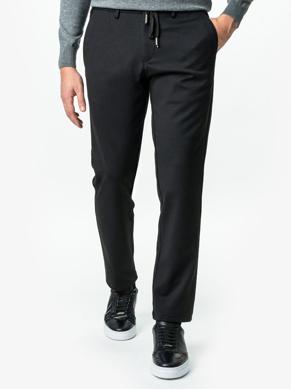 Pantaloni Casual Negri Barbati Full Stretch Cu Snur BMan0012 (1)