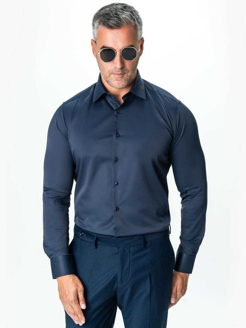 Camasa Barbati Eleganta Albastru Bleumarin Din Bumbac All Season Bman0030 (4)