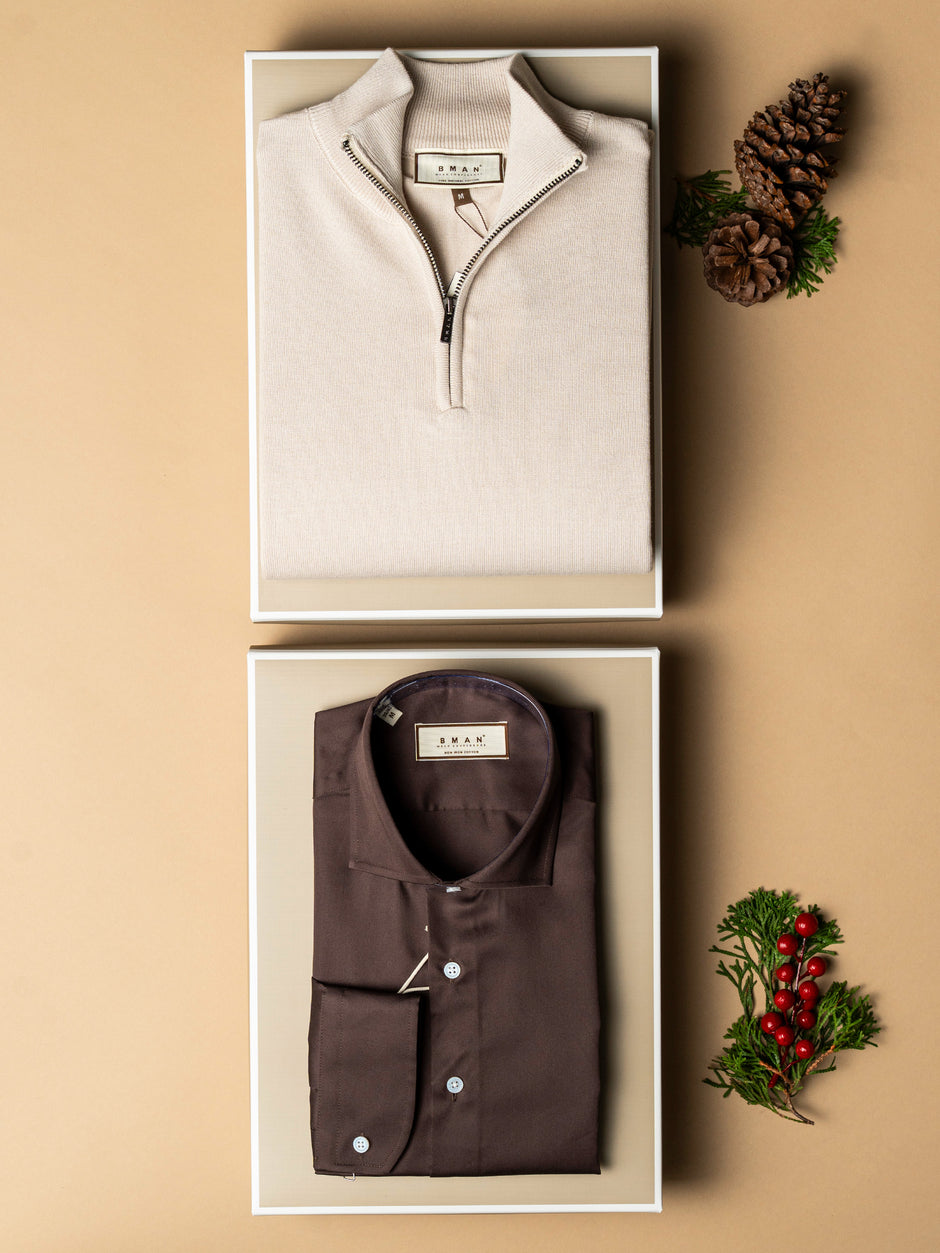 Pachet Cadou Barbati Pulover Cu Fermoar Si Camasa Bumbac Bman0006 (2)