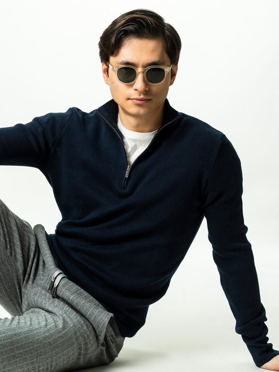 Pulover Barbati Bleumarin Cu Fermoar 100% Bumbac BMan0002 (4)