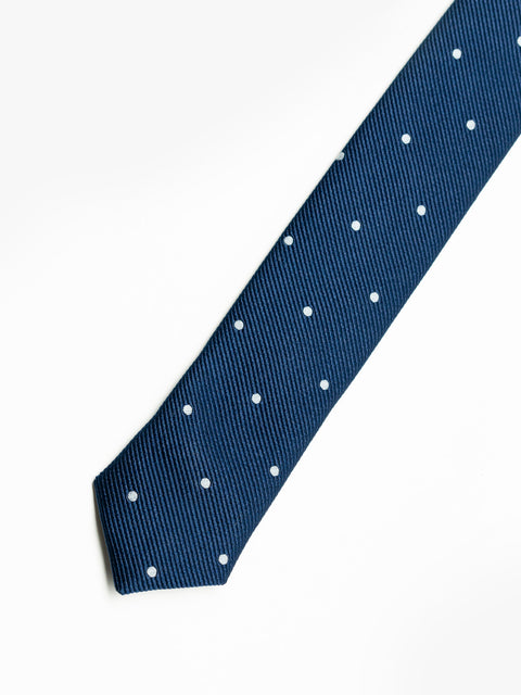 Cravata Barbati Albastra Imprimeu Puncte Albe BMan917 (3)