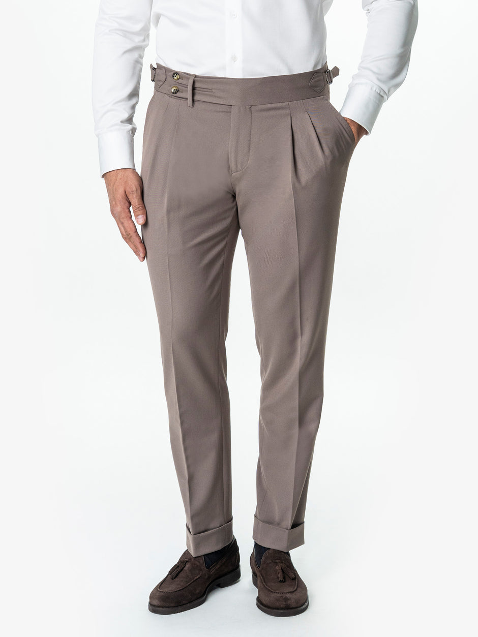 Pantaloni Cu Pense Barbati Cappuccino Gurkha Din Stofa Sarto BMan702 (2)