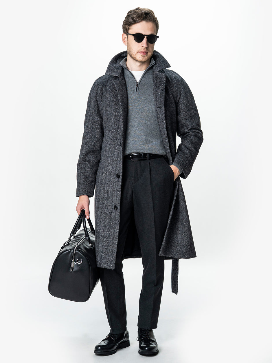 Pulover Cu Fermoar Office Barbati Gri Inchis Bumbac Levent Cottone BMan0001 (2)