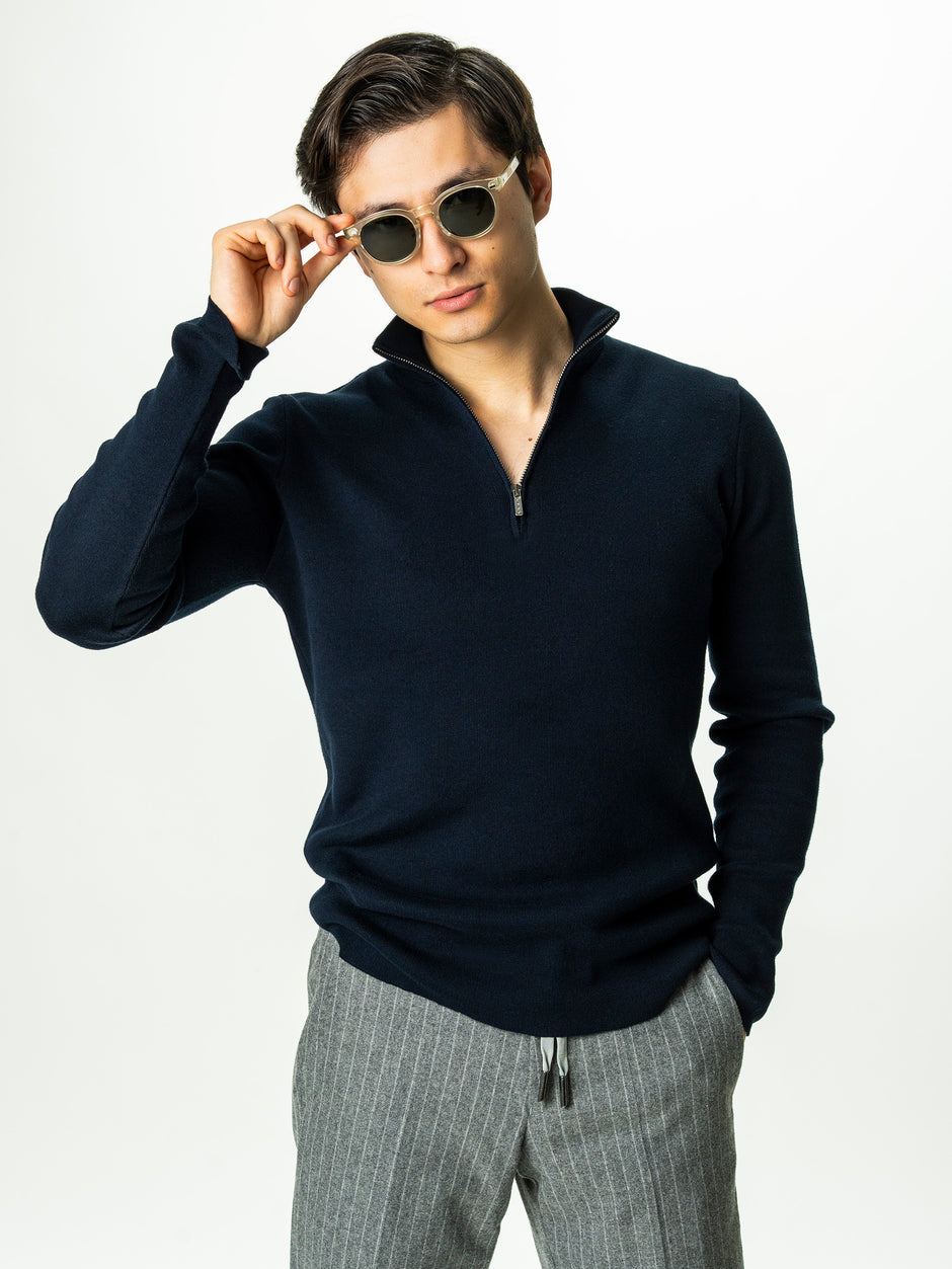 Pulover Barbati Bleumarin Cu Fermoar 100% Bumbac BMan0002 (5)