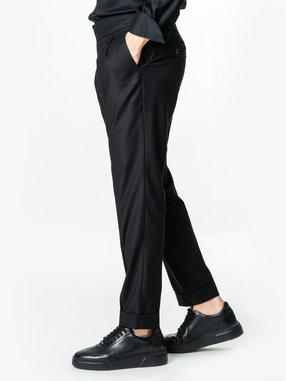Pantaloni Barbati Negri Cu Pense Design Gurkha Din Stofa Lana Sarto BMan0009 (6)
