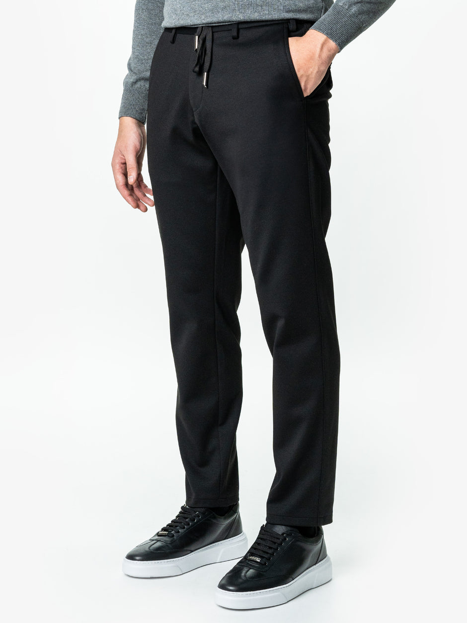Pantaloni Casual Negri Barbati Full Stretch Cu Snur BMan0012 (4)