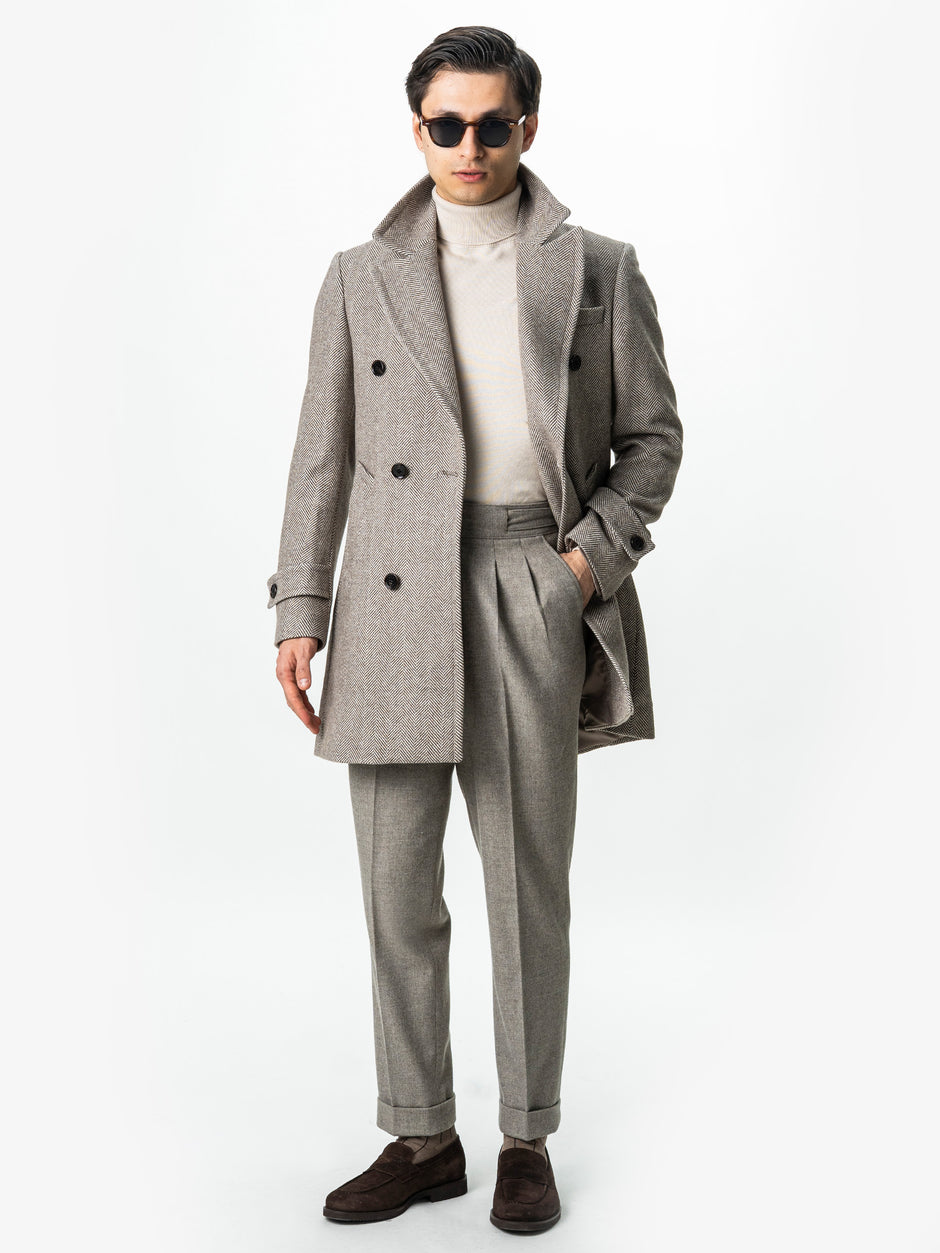 Palton Barbati La Doua Randuri Herringbone Din Lana Maro Cafeniu BMan0007 (4)