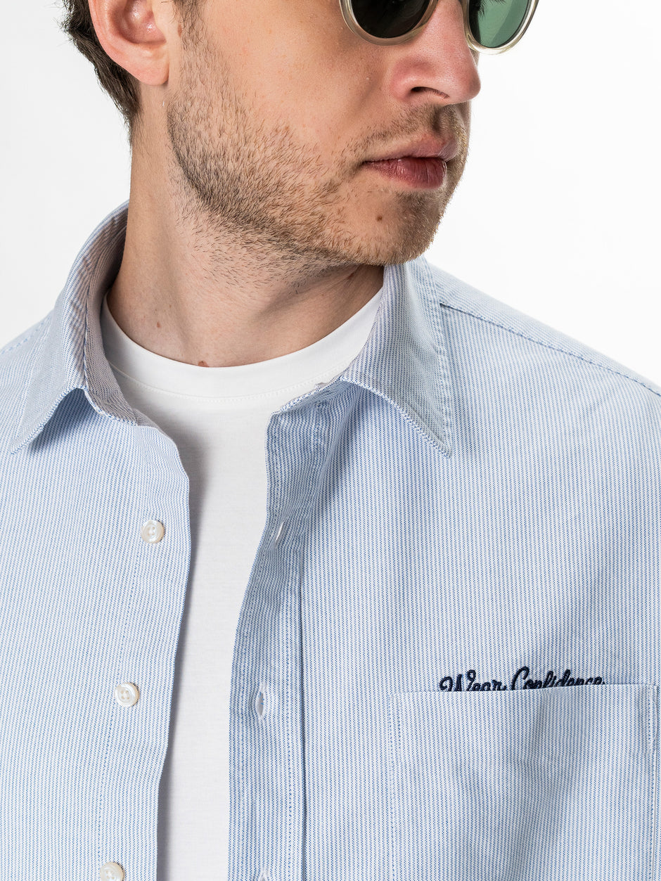Camasa Alba cu Dungi Bleu Barbati Oversized Fit 100% Bumbac BMan0500 (6)
