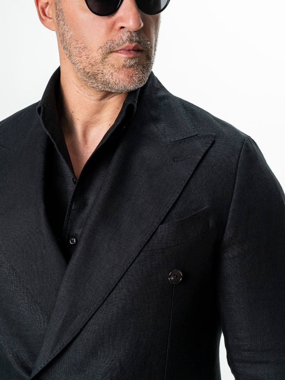 Sacou Vara Barbati Negru Din In Natural Vitale Barberis BMan0027 (5)