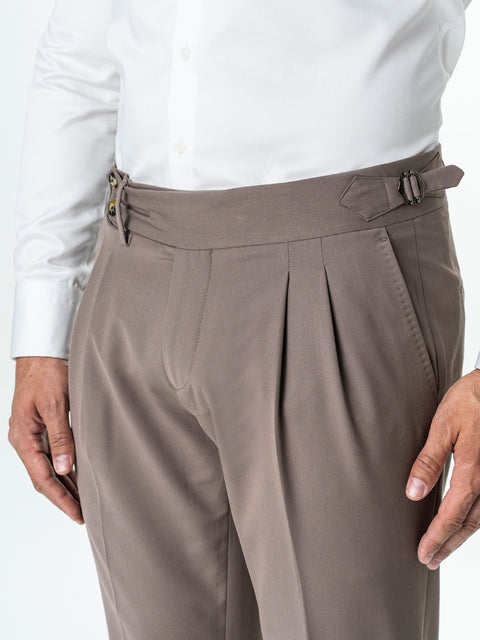 Pantaloni Cu Pense Barbati Cappuccino Gurkha Din Stofa Sarto BMan702