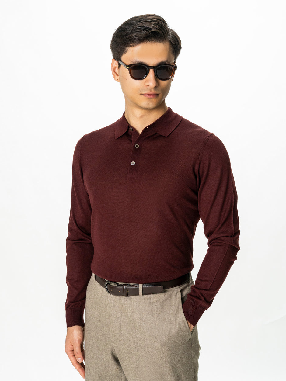 Pulover Polo Barbati Bordo din 100% Lana Cashwool BMan0053 (3)