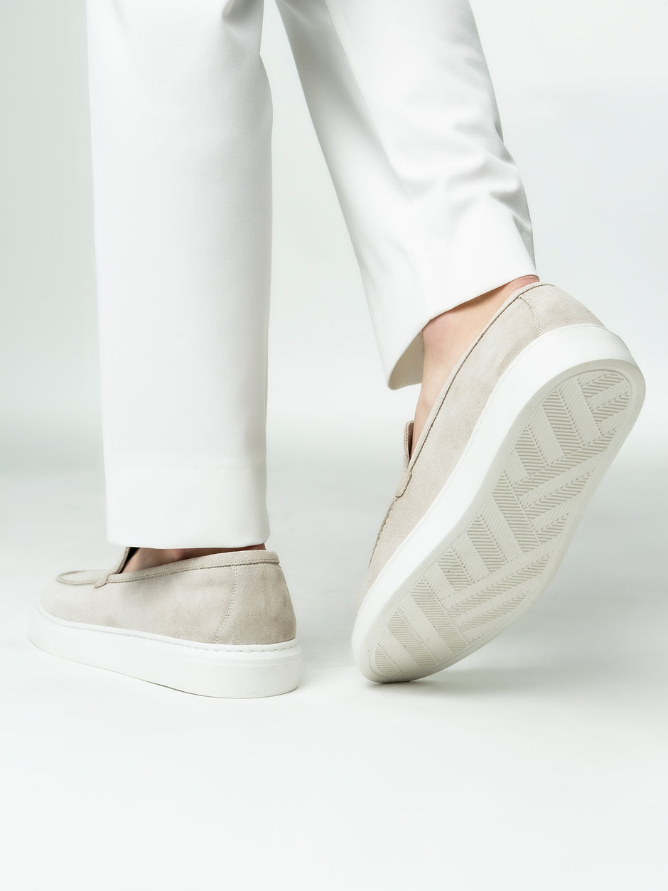 Mocasini Smart Casual Barbati Crem Din Piele Intoarsa BMan223 (6)