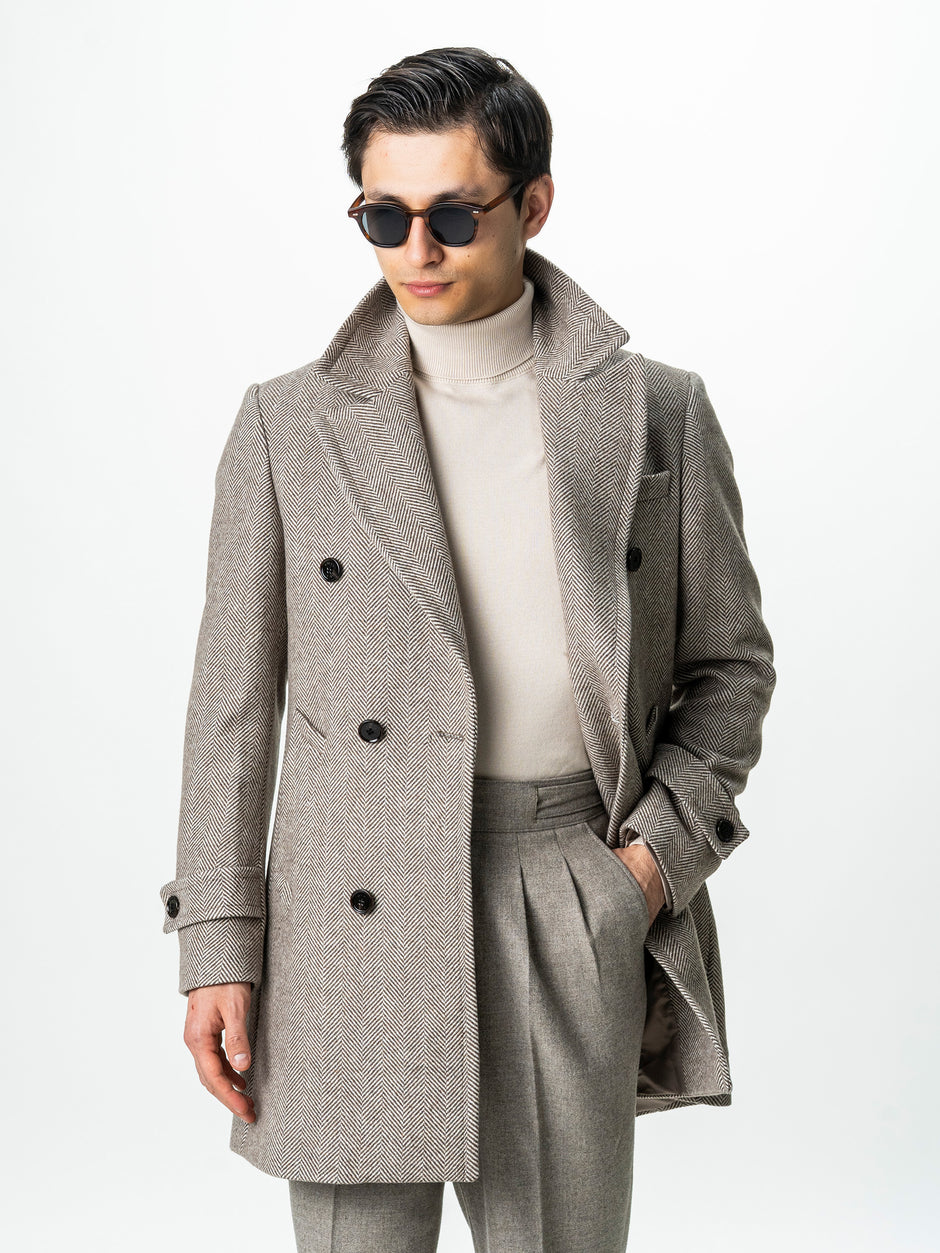 Palton Barbati La Doua Randuri Herringbone Din Lana Maro Cafeniu BMan0007 (2)