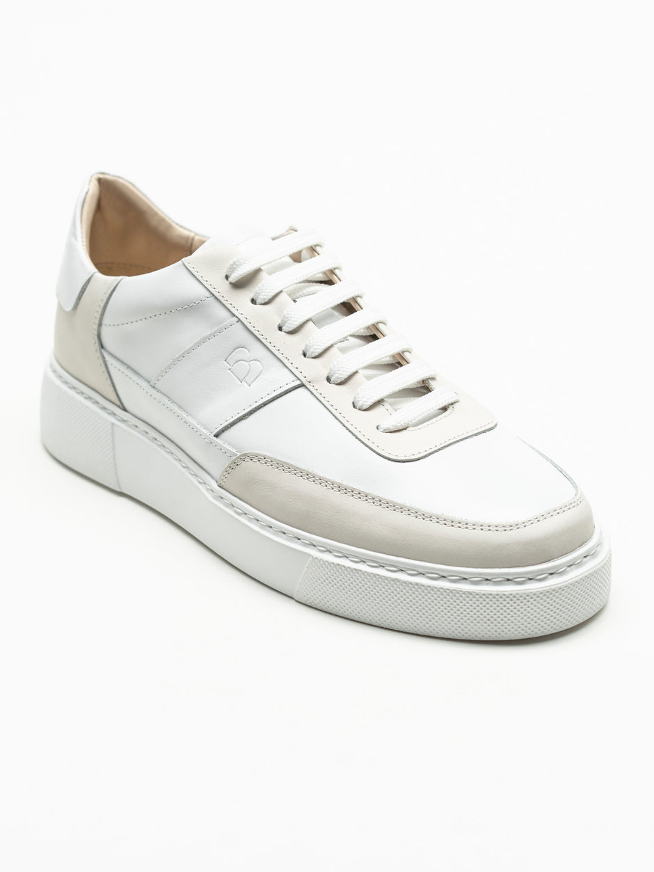 Pantofi Casual Barbati Sneakers Albi cu Detalii Crem Din Piele Naturala BMan0422 (5)