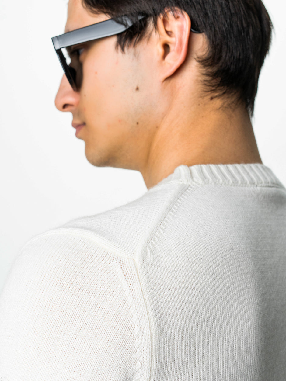 Pulover Barbati Crem Deschis Ecru Toamna Iarna Din 100% Lana Lambswool BMan0032 (4)