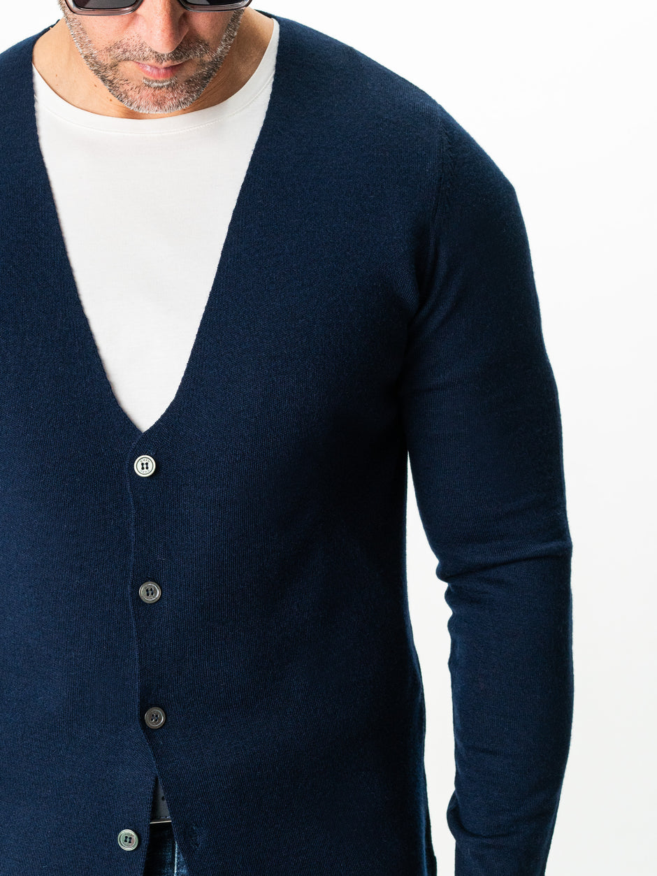 Pulover Bleumarin Barbati Cu Nasturi Tip Cardigan Din Lana Merinos BMan0017 (5)