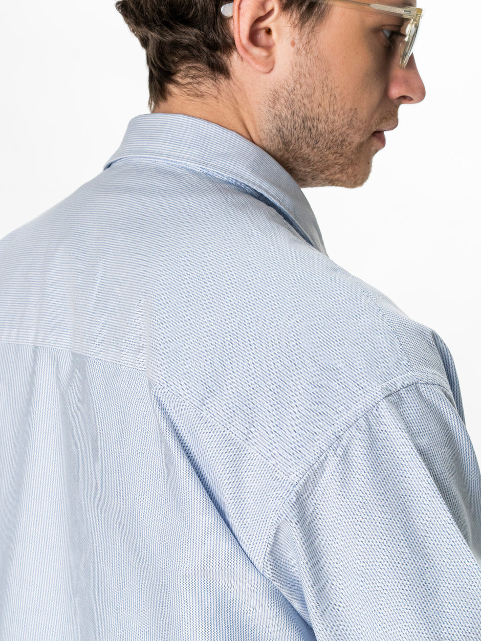 Camasa Alba cu Dungi Bleu Barbati Oversized Fit 100% Bumbac BMan0500 (8)
