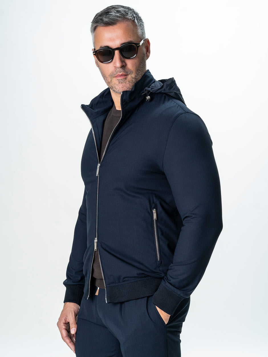 Tracksuit Premium Barbati Bleumarin din Lana cu Gluga Ascunsa BMan0004 (6)