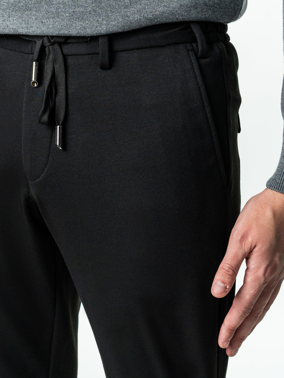 Pantaloni Casual Negri Barbati Full Stretch Cu Snur BMan0012 (3)