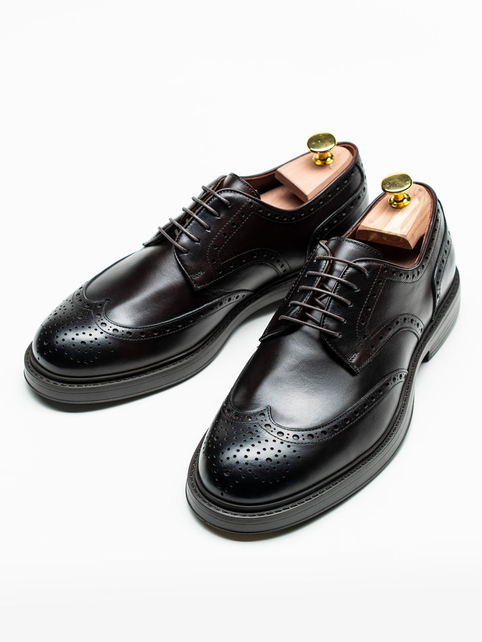 Pantofi Piele Barbati Derby Brogue Eleganti Cafenii BMan0421 (3)