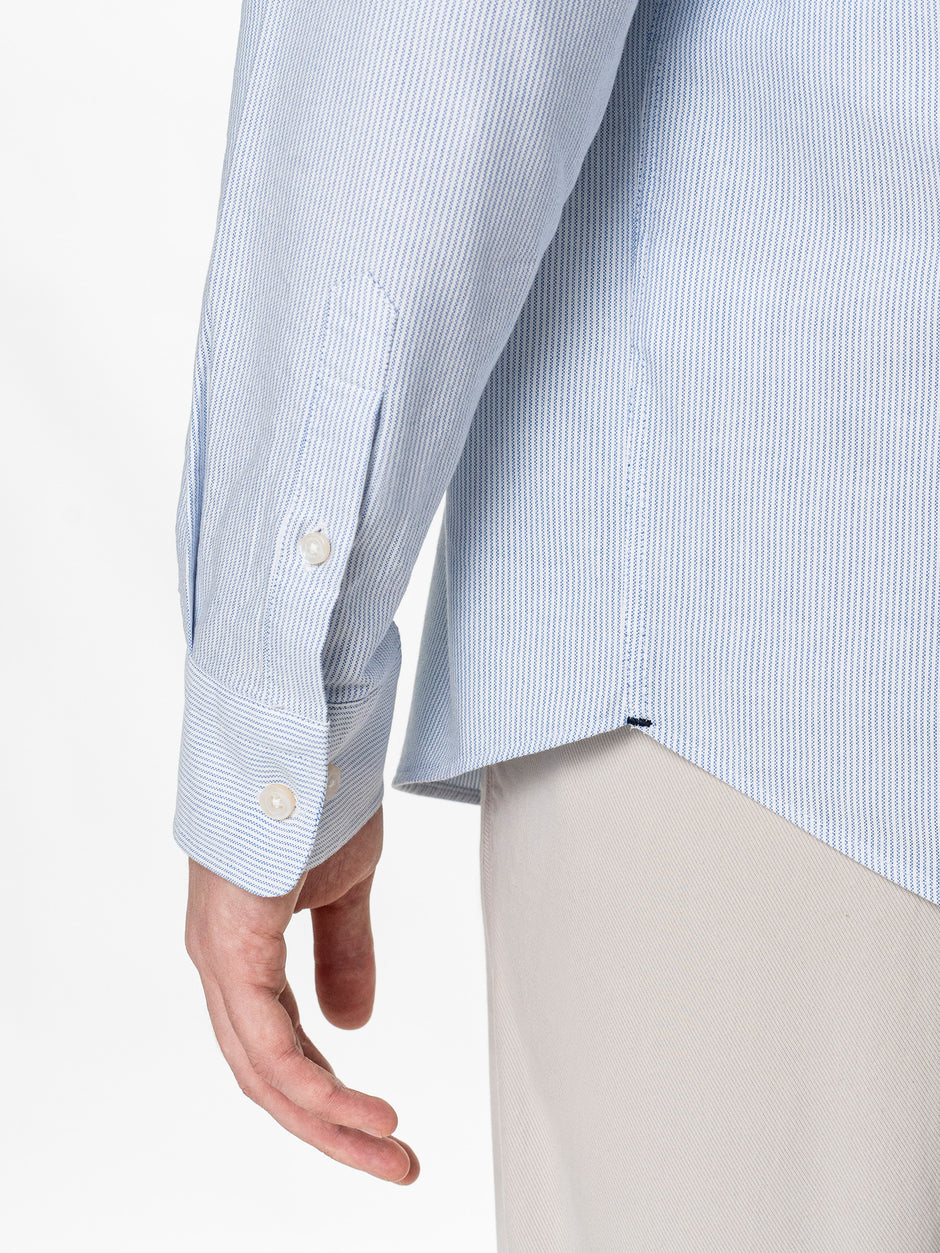 Camasa Alba cu Dungi Bleu Barbati Oversized Fit 100% Bumbac BMan0500 (9)