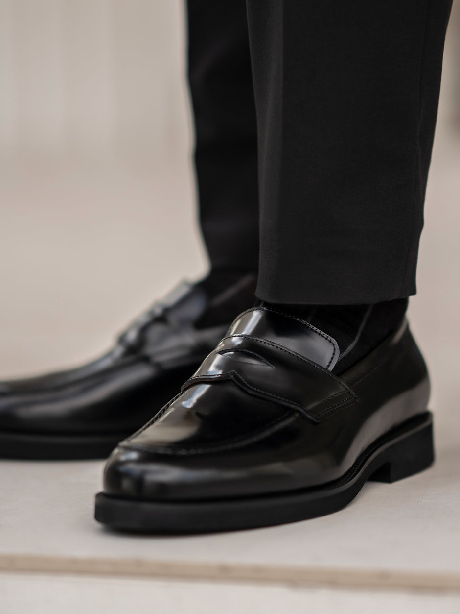 Mocasini Negru Semilucios Barbati Din Piele Naturala Formal Loafers Bman222 (2)
