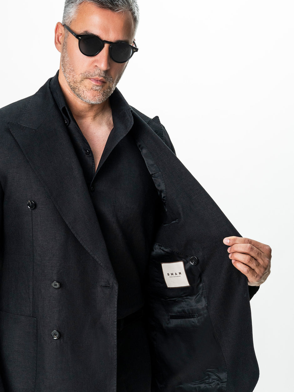 Sacou Vara Barbati Negru Din In Natural Vitale Barberis BMan0027 (10)