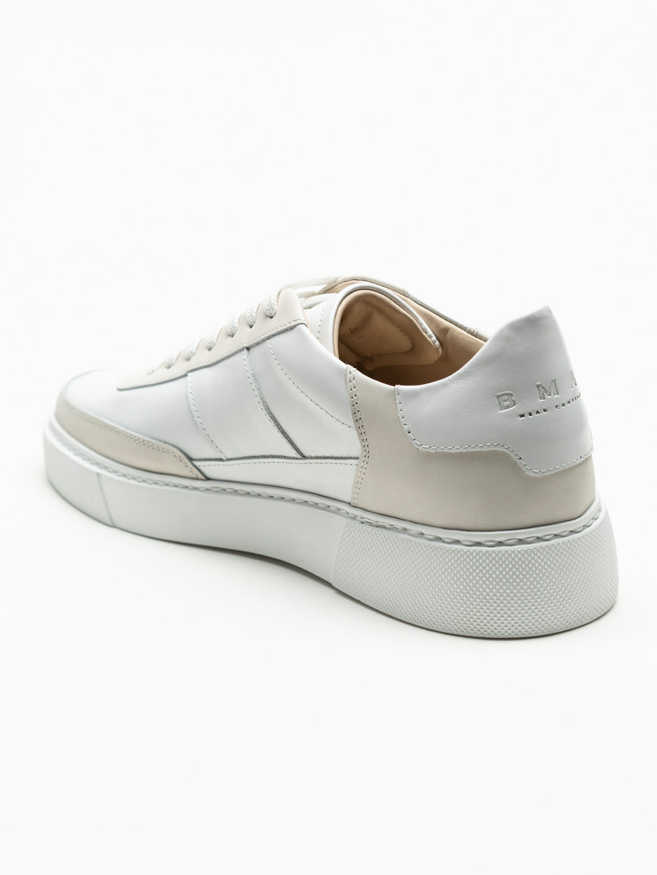 Pantofi Casual Barbati Sneakers Albi cu Detalii Crem Din Piele Naturala BMan0422 (6)