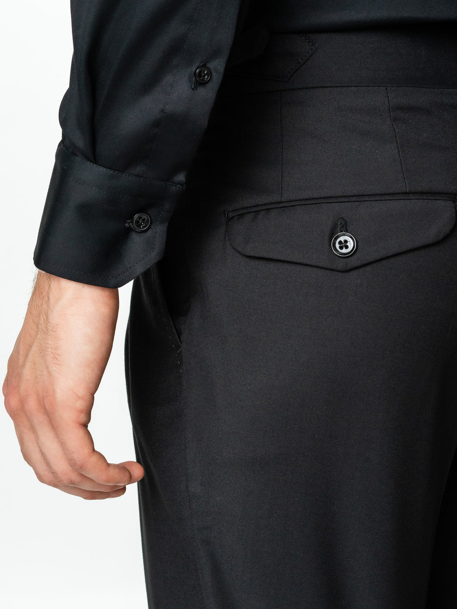 Pantaloni Barbati Negri Cu Pense Design Gurkha Din Stofa Lana Sarto BMan0009 (4)