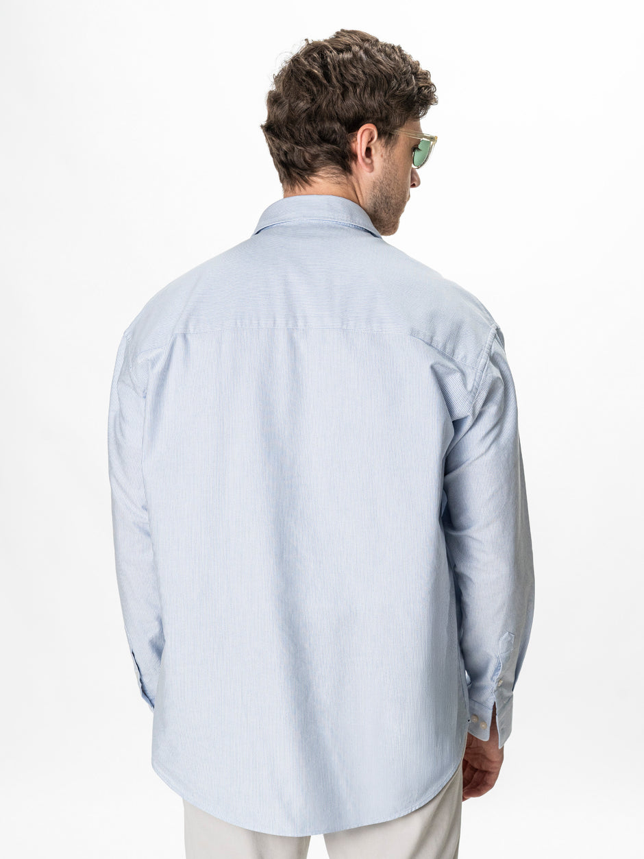 Camasa Alba cu Dungi Bleu Barbati Oversized Fit 100% Bumbac BMan0500 (10)