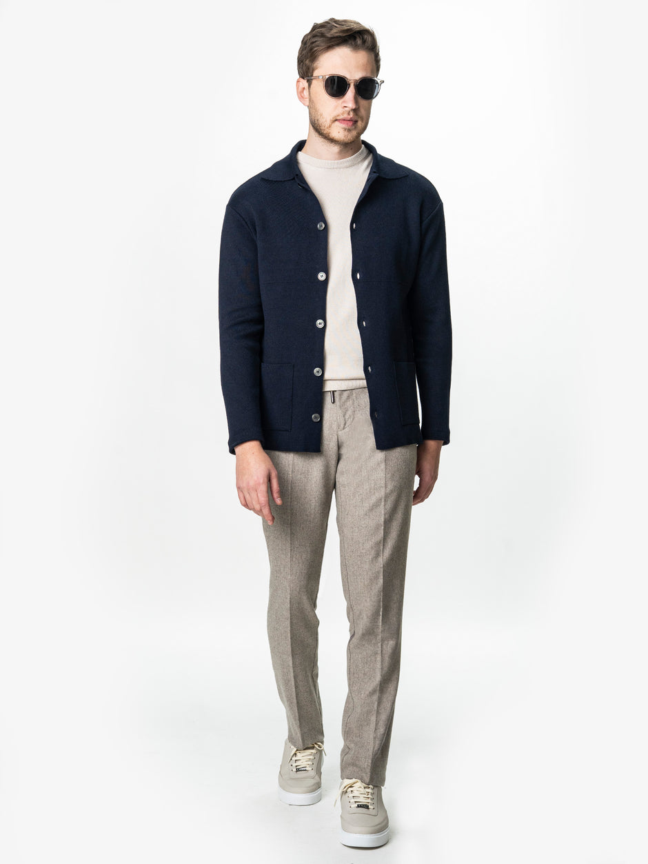 Pulover Bumbac Natural Barbati Bleumarin Tip Jacheta Cu Nasturi BMan0022 (4)