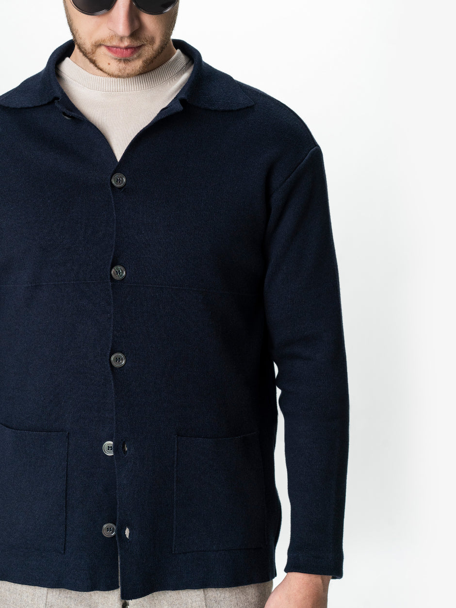 Pulover Bumbac Natural Barbati Bleumarin Tip Jacheta Cu Nasturi BMan0022 (6)