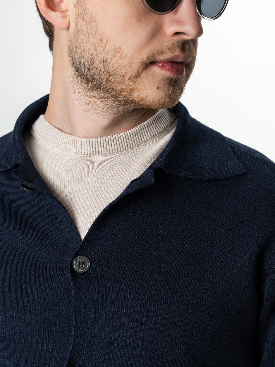 Pulover Bumbac Natural Barbati Bleumarin Tip Jacheta Cu Nasturi BMan0022 (3)