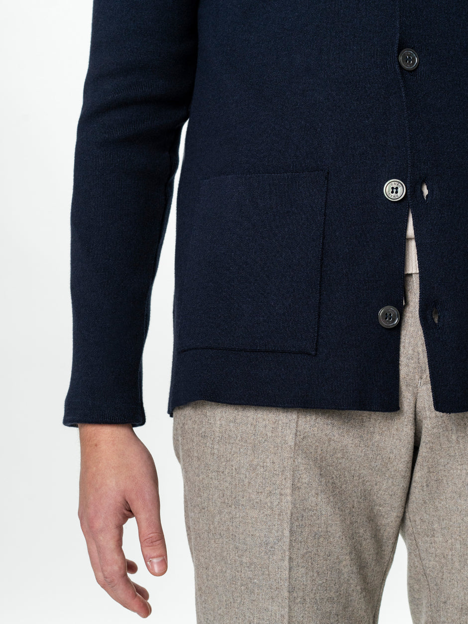 Pulover Bumbac Natural Barbati Bleumarin Tip Jacheta Cu Nasturi BMan0022 (7)