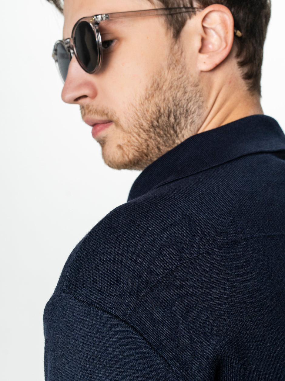 Pulover Bumbac Natural Barbati Bleumarin Tip Jacheta Cu Nasturi BMan0022 (8)